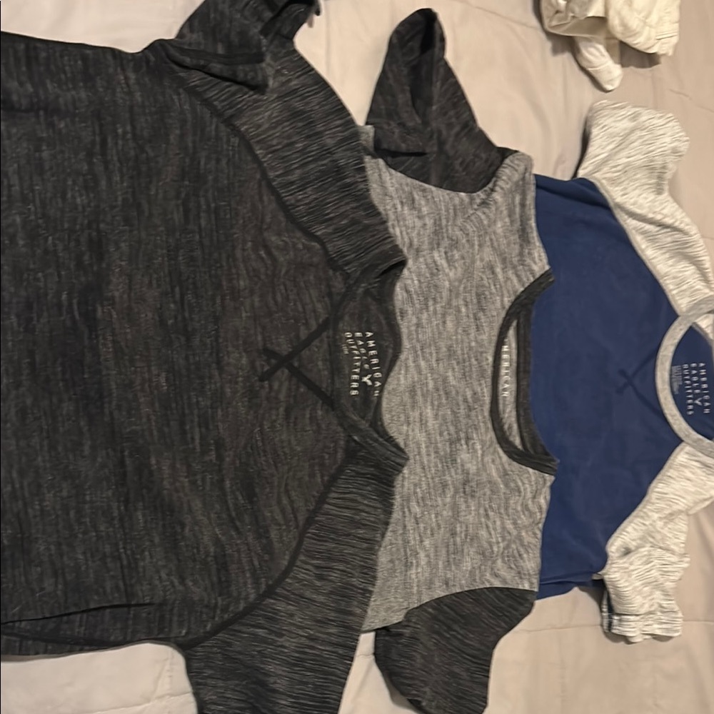 Set of Three American eagle baseball style tshirts Black, Gray, and Blue